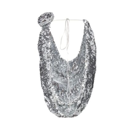 MAGDA BUTRYM COWL NECK SEQUIN TOP IN SILVER